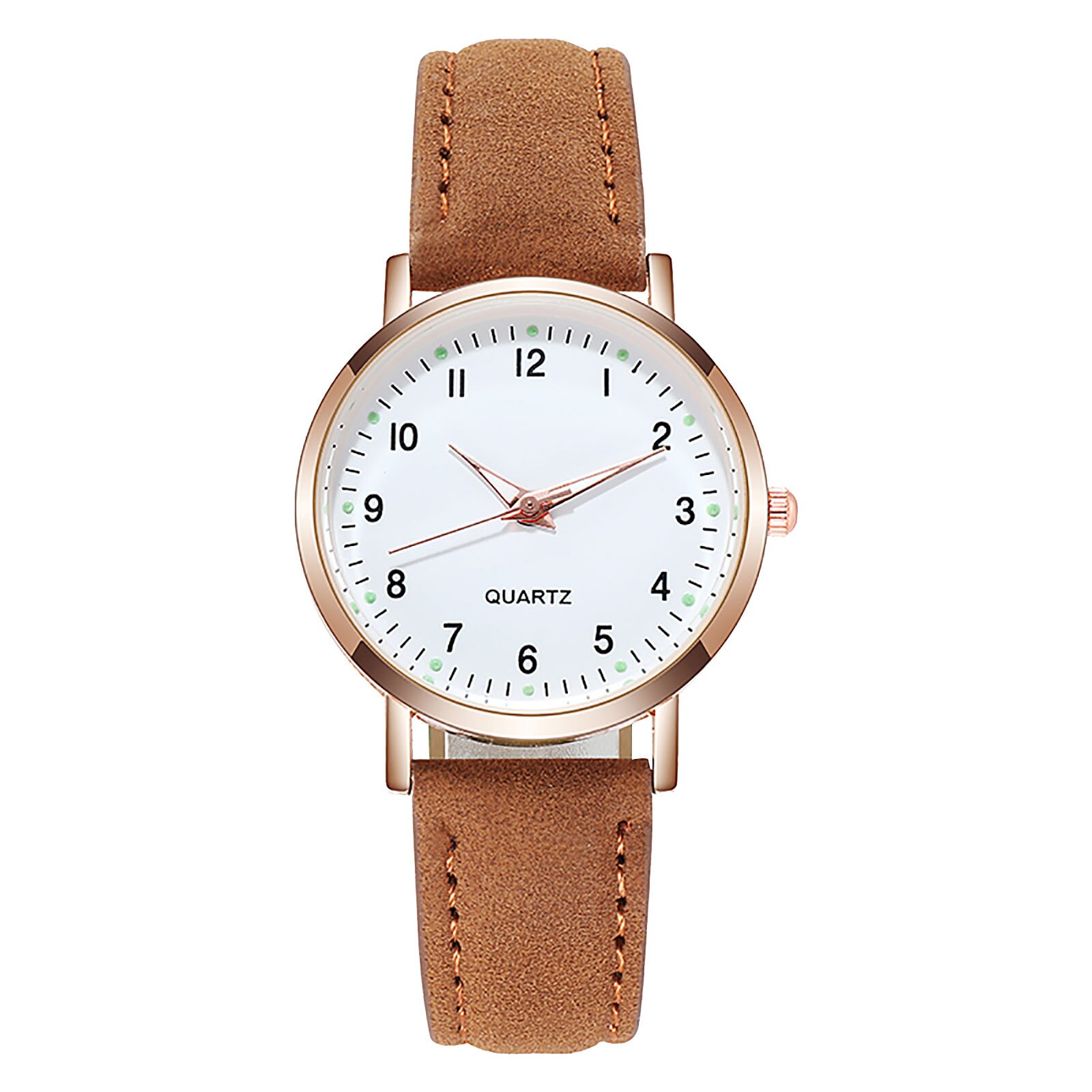 Dames Diamanten Bezaaid Lichtgevende Retro Vrouwelijke Horloge Lederen Riem Quartz Horloge Vrouwen Eenvoud Casual Decoratie Horloges: Bruin
