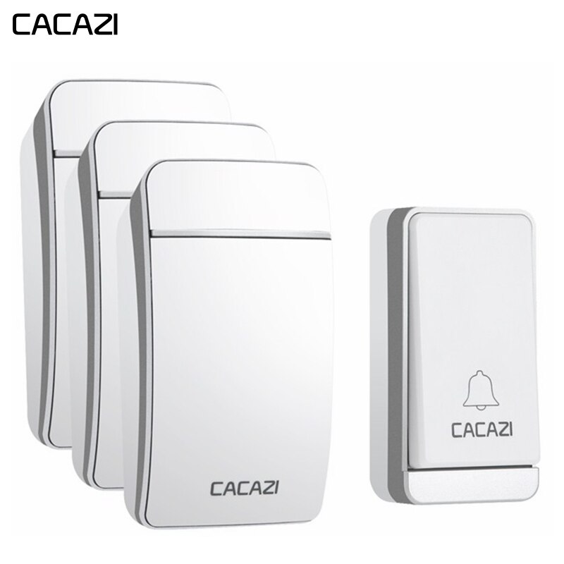 CACAZI Self-powered Wireless Doorbell Waterproof No Battery LED Flash 1 Button 3 Receiver Smart Home Cordless door bell chime
