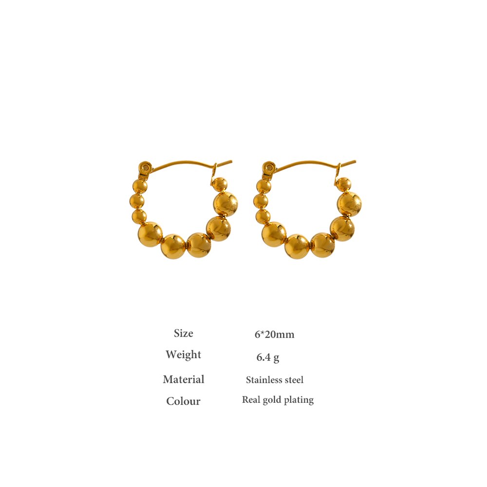 Yhpup Rvs Bead Oorringen Eenvoudige Gold 18 K Plated Ronde Hollow Oorbellen Бижутерия Для Женщин Party