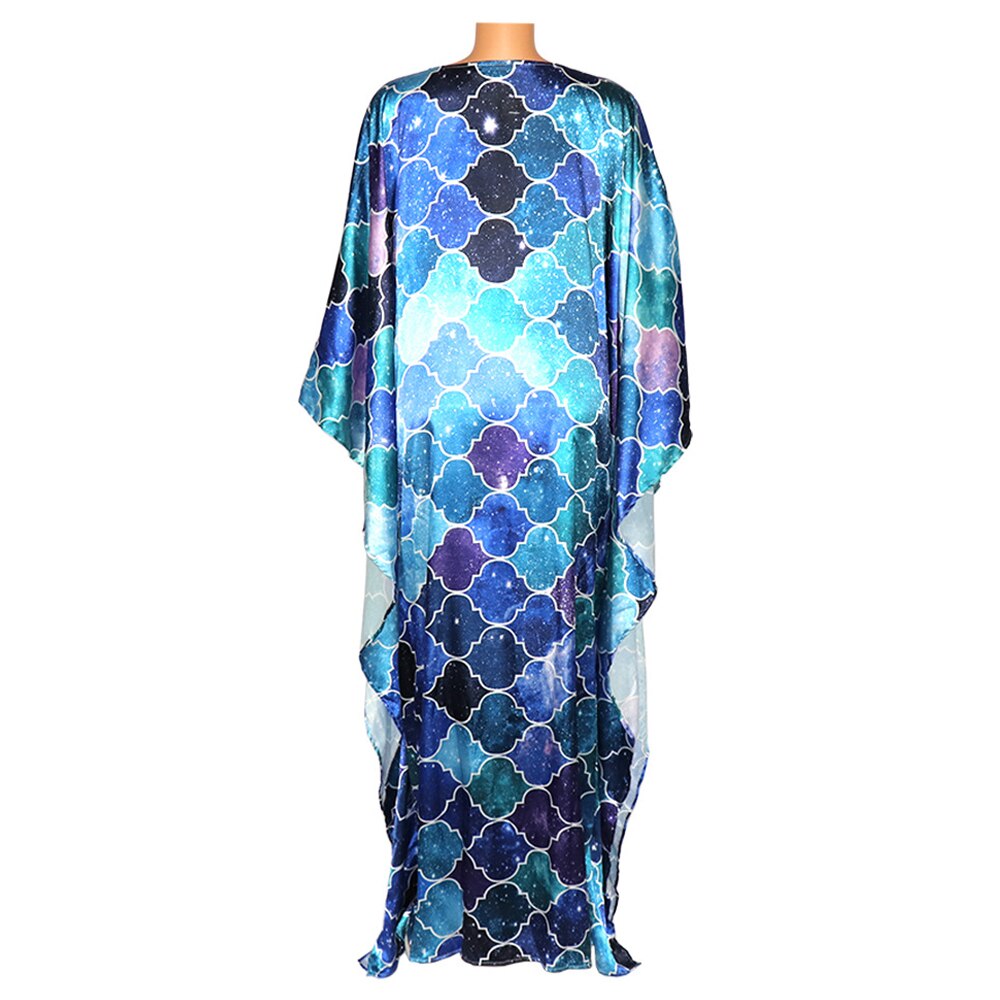 MD African Print Silk Dresses For Women Plus Size Dashiki Long Dress South Africa Lady Dress Shiny Stones Boubou Abaya