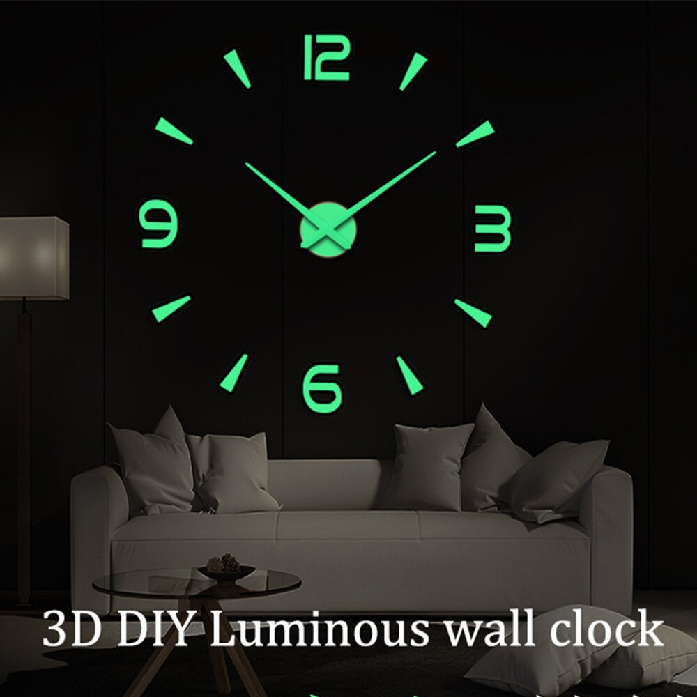 3D Lichtgevende Wandklok Grote Diy Klok Acryl Muurstickers Woonkamer Quartz Naald Horloge Home Decor Reloj De Pared