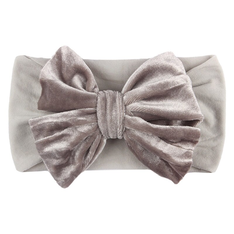 Inverno de pelúcia veludo bebê bandana para meninas arco grande cor sólida elástico hairbands princesa bonito acessórios para o cabelo do bebê coisas: style 2 grey