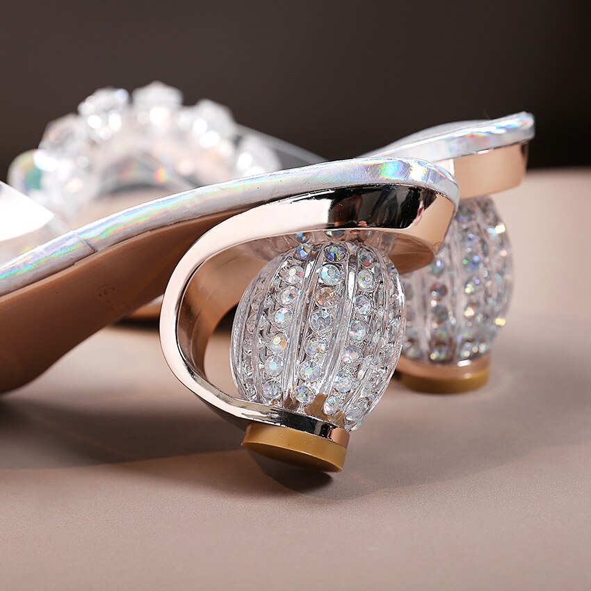 Sandalias de PVC de cristal para mujer, zapatos de tacón alto con punta abierta, transparente de cristal Sandalias de tacón, zapatillas, zapatos de tacón para mujer I118