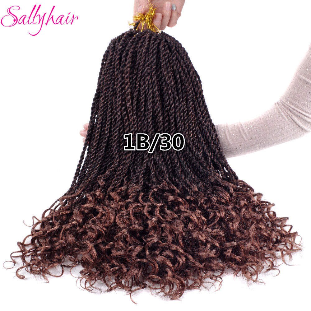 Sallyhair 30 Strands/pack Curly Senegalese Crochet Twist Braids Hair Synthetic Crochet Braids Color Ombre Senegal Braiding Hair: T1B/30