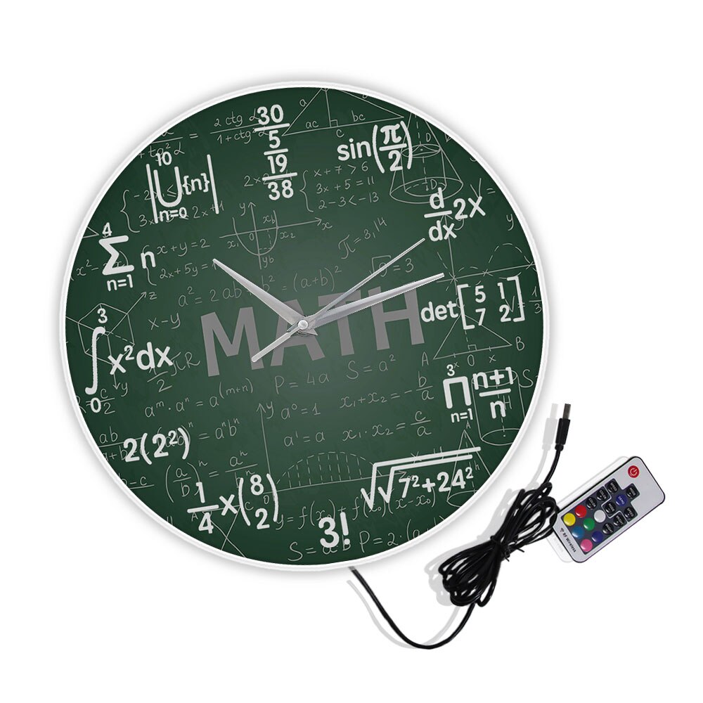 Reloj de pared colgante con de matemáticas para mujer, pizarra verde para colgar en la pared, arte de matemáticas y ciencia, ideal para de regreso a la escuela