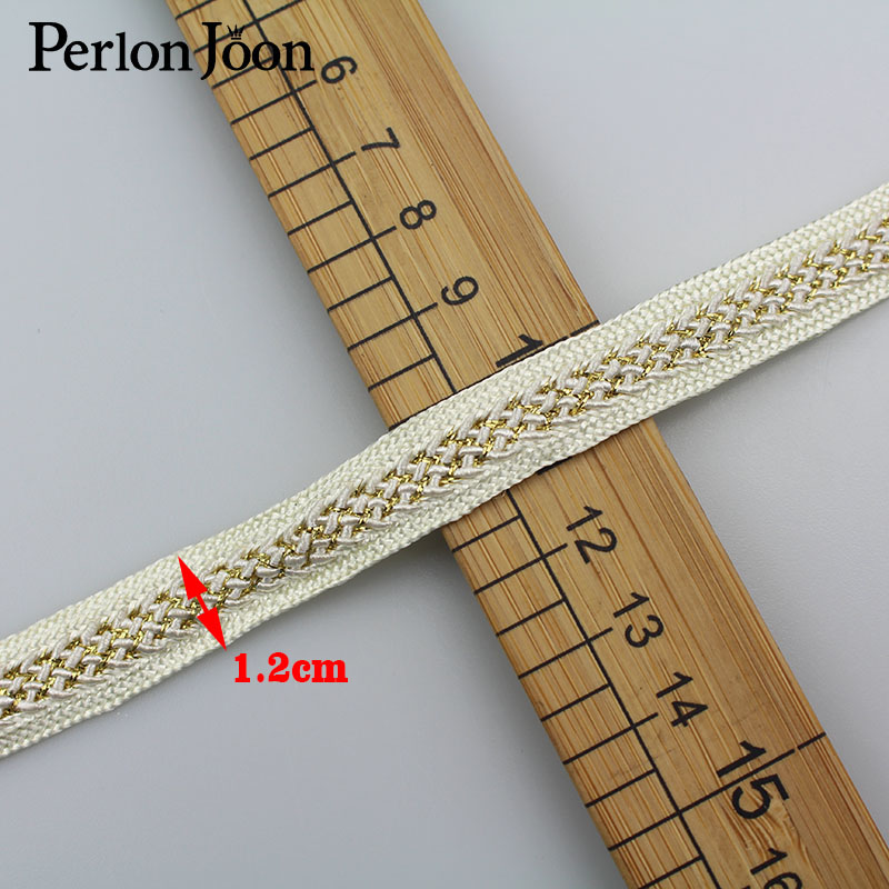 10 Yard 1.2Cm Zwarte Goud Polyester Webbing Kleding Tas Schoenen Decoratieve Lint Geweven Decoratieve Accessoires ZD001