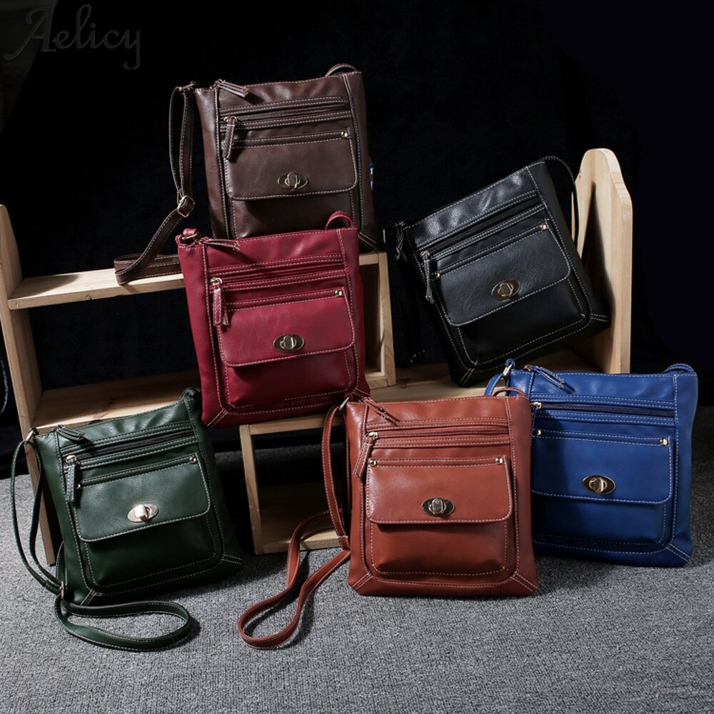 Aelicy solid color Leather Satchel Cross Body Zipper Crossbody Shoulder Bags Women Messenger Bags Handbag Zipper