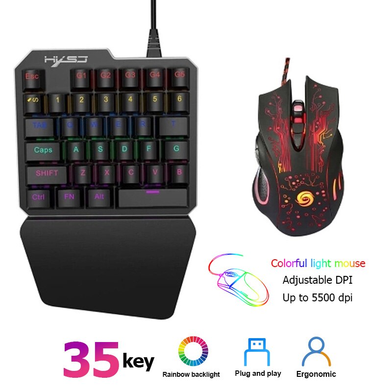 USB Wired One Handed Mini Gaming Keyboard Backlight Mice Optical Keyboard Mouse Set Game Controller For PC PS4 Xbox Gamer