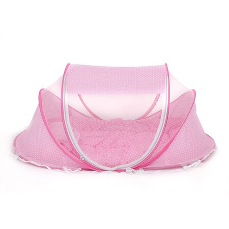 Cute Baby Culla 3Pcs Portable Tipo di Comodo Neonati Pad con Sigillato Zanzara Net Bambini Letto per Bambini Dot Cerniera Baldacchino zanzara Netto: Colore rosa