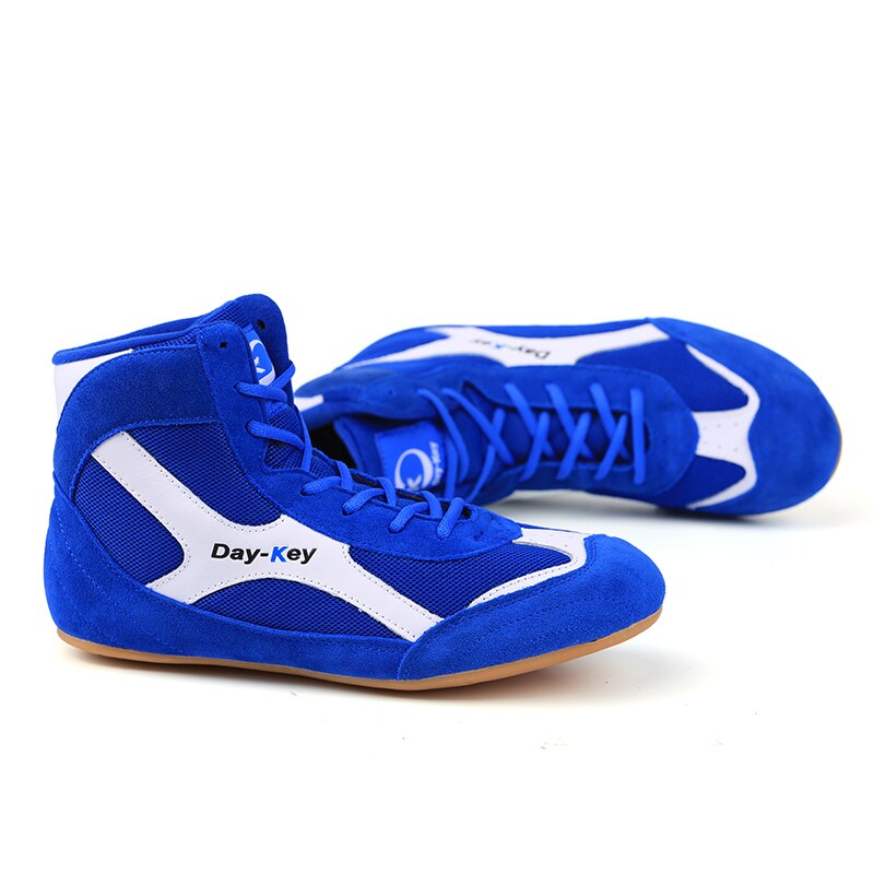 Men Boxing Shoes Rubber Outsole Breathable Wrestling Shoes Male Wrestling Costume Blue Red Sneakers for Wrestling