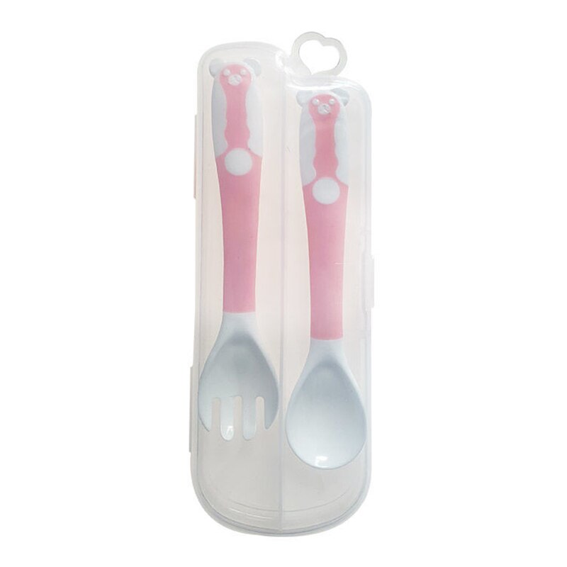 bébé cuillère fourchette ensemble alimentaire flexion alimentation coude formation torsion vaisselle pliable MD88: pink spork box