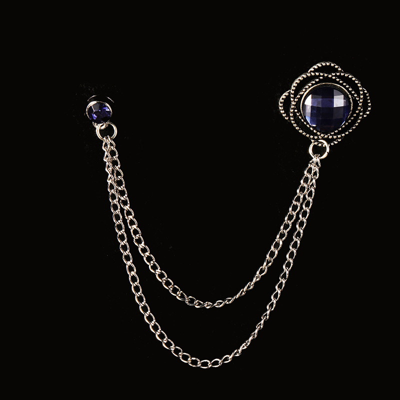 SKEDS-broches de cadena clásicos con diamantes de imitación para hombre, joyería para traje, decoración de cristal Vintage, broche para banquete, insignias, Pin, ramillete: PLATEADO