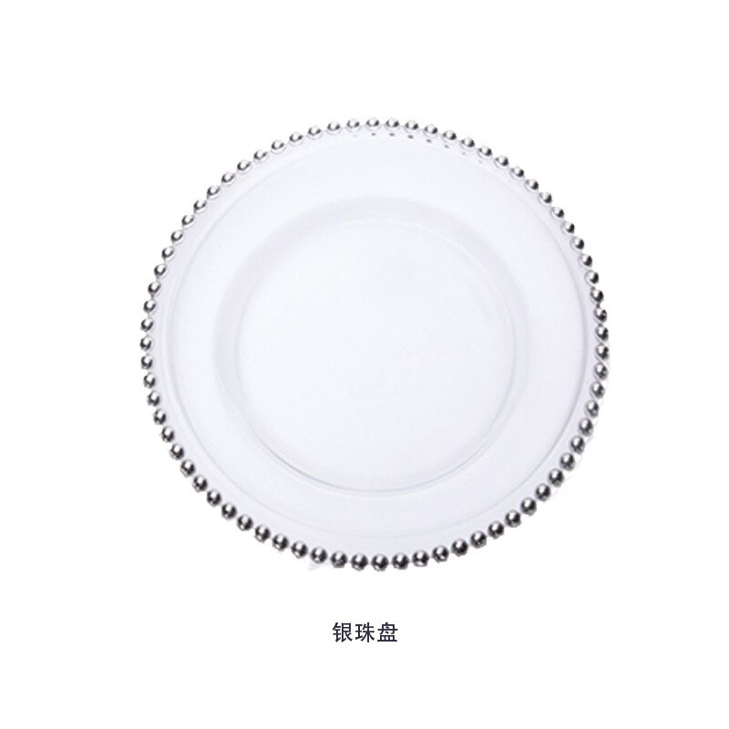 Nordic wind gilded craft beads glass plate Family Wedding hotel decorative plate Western plate: Silver Bead plate / 27CM