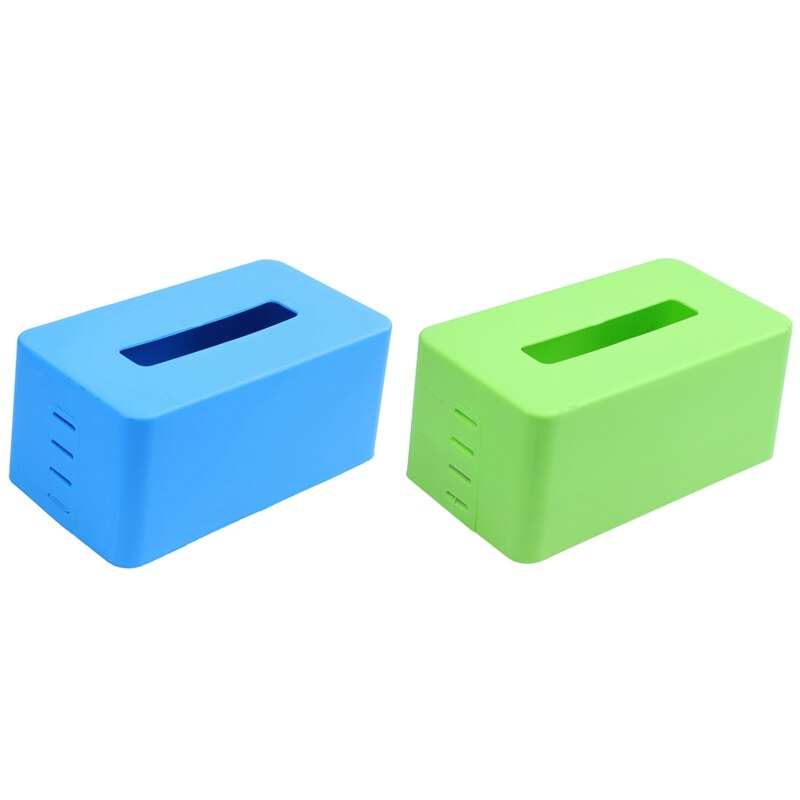 2x Rechthoekige Plastic Tissue Servet Doos Toiletpapier Dispenser Case (Blauw/Groen) 21.5x9.3x12cm