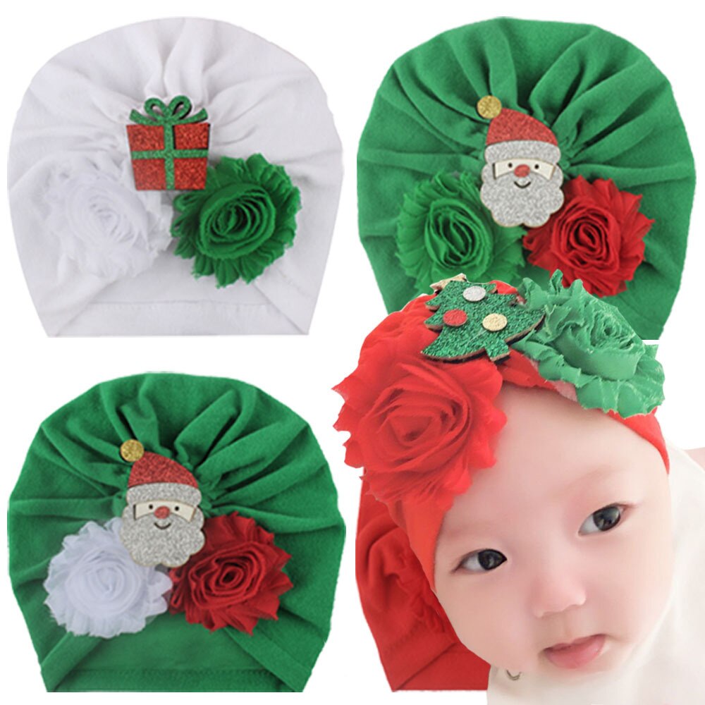 Year Baby Hat Christmas Cap With Flower Winter Newborn Baby Boys Girls Cute Beanie