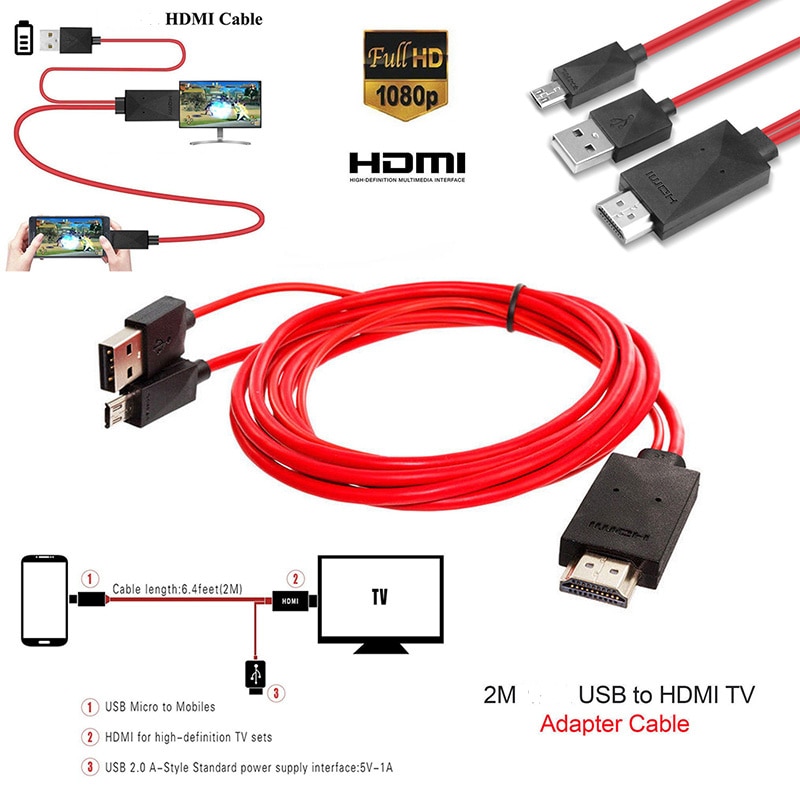 Hight Rode Micro USB 2.0 Naar HDMI 1080P HD TV 11 pin Kabel Adapter Voor Samsung Galaxy Android mobiele Telefoons 2m Adapter Kabel
