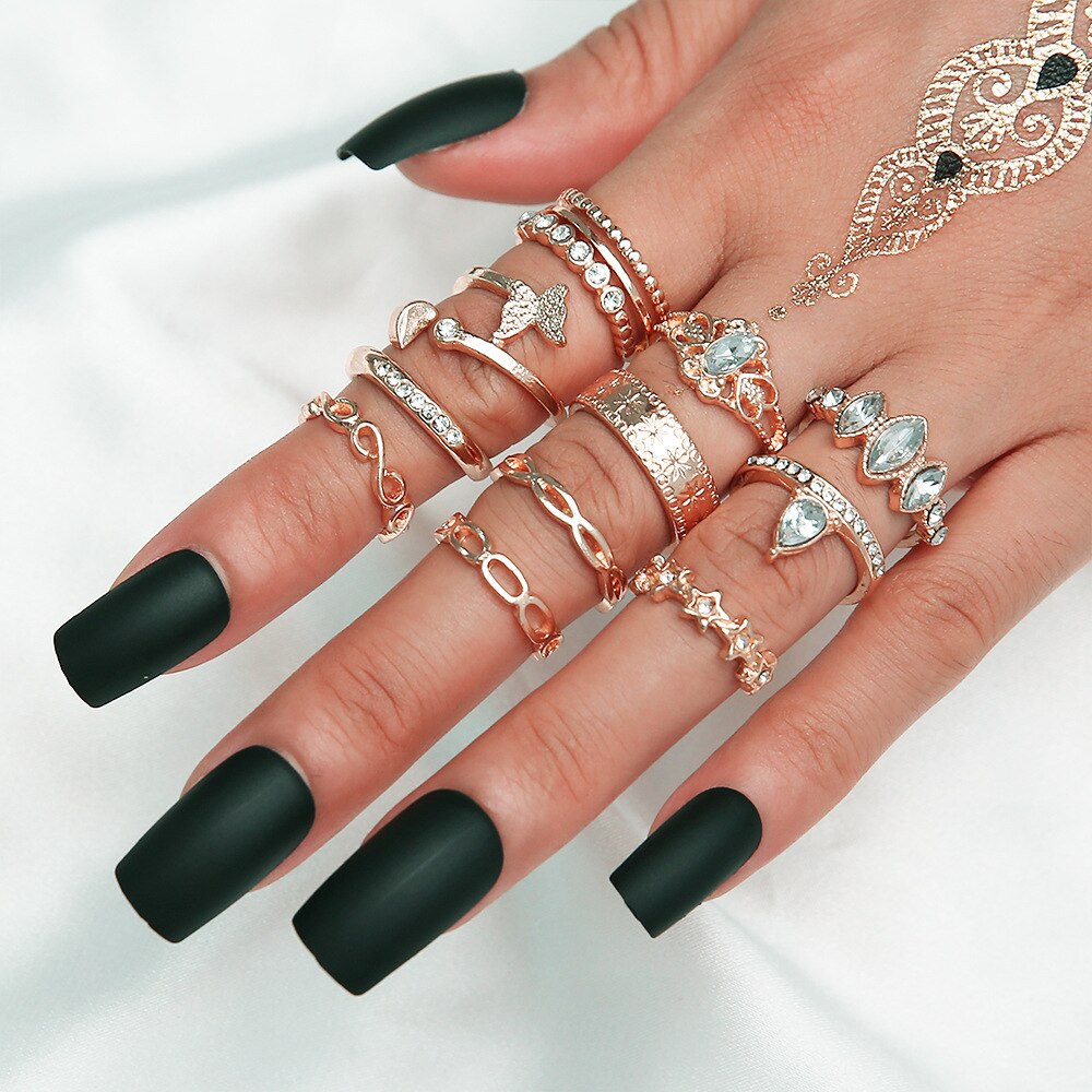 17 teile/satz Böhmischen Geometrische Schlange bilden Knöchel Ringe einstellen Für Frauen Kristall Finger Ring Weiblichen Boho hochzeit Schmuck: cyan