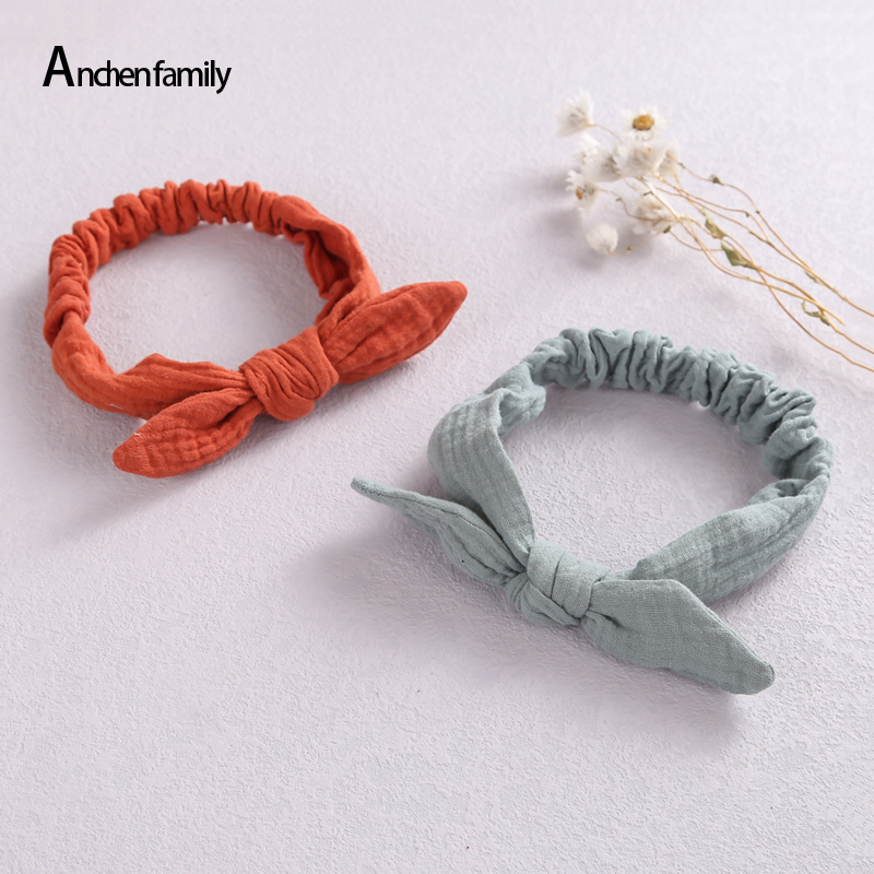 Cintas elásticas para el pelo para bebé, diadema de lino y algodón para niña, accesorios para el cabello con nudo, turbante con orejas de conejo para niño pequeño, lazos de Playa suaves