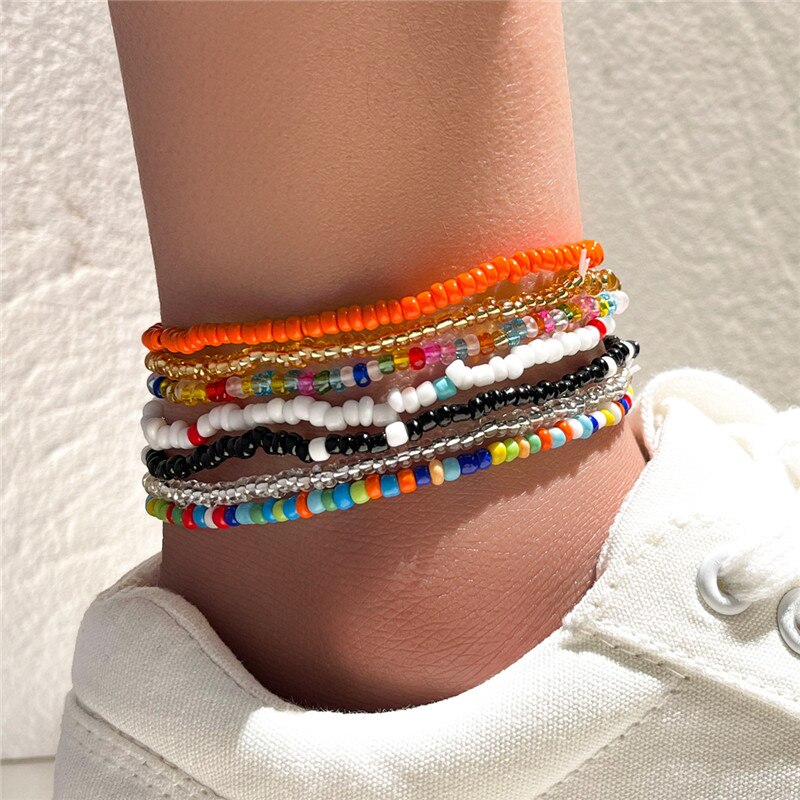 Color Rice Beads Ankle Bracelet Bohemian Mixed Irregular Beads anklets for Women Leg Bracelet Beach seaside Foot Jewelry