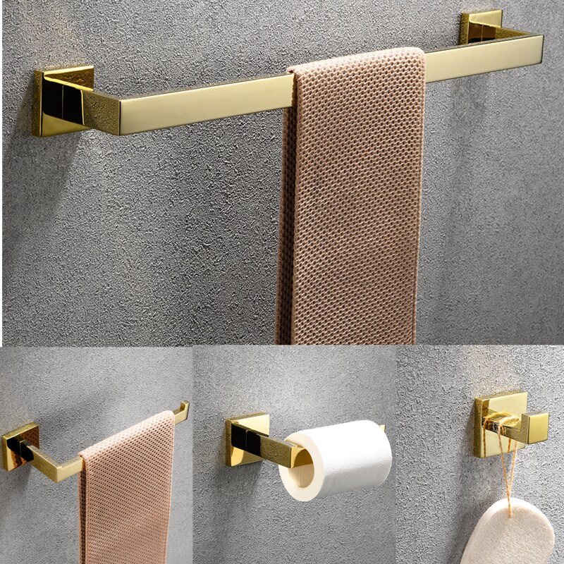 Gold Polish Bathroom Accessories Set Stainless Steel Towel Bar Towel Ring Hook ,Wall-mounted Bathroom Accessories Set