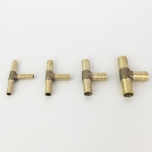 Accesorios para mangueras en T de latón en forma de T, 6mm, 8mm, 10mm, 12mm, tubo de manguera de 3 vías, cobre con púas de acoplamiento