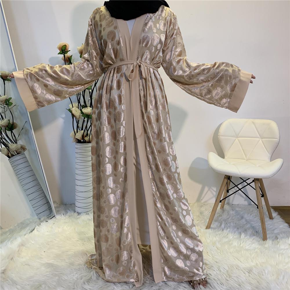 Vacker dam blygsam sammet klänning mönster senaste abaya design dubai sommar: Beige / L (56)