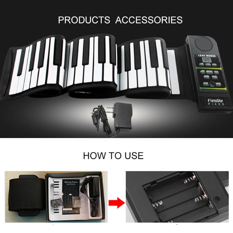 Portable 88 Keys / 49 KeysFlexible Silicone Roll Up Piano Folding Keyboard for Children Student PN88S Musical Instruments