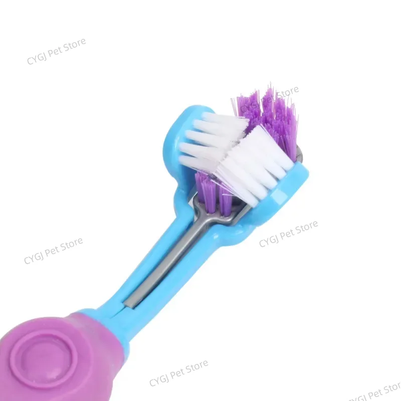 Cepillo de dientes de tres caras para mascotas, cepillo de dientes multiángulo de tres cabezales, cepillo de limpieza para perros y gatos, herramienta para el cuidado de los dientes con mal aliento Т®kıы