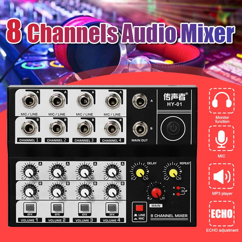 Mini Portable Mixer 8 Channel Live Studio Audio KTV Karaoke Mixer USB Mixing Console for Family KTV