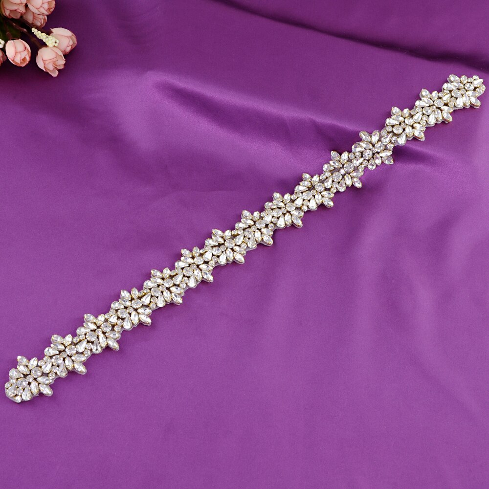 TOPQUEEN (1pc) s269 Braut Hochzeit Silber Strass Applikationen Gürtel Rose Gold Kristall Perlen Patch Eisen auf für Hochzeit Kleider: S269 Gold