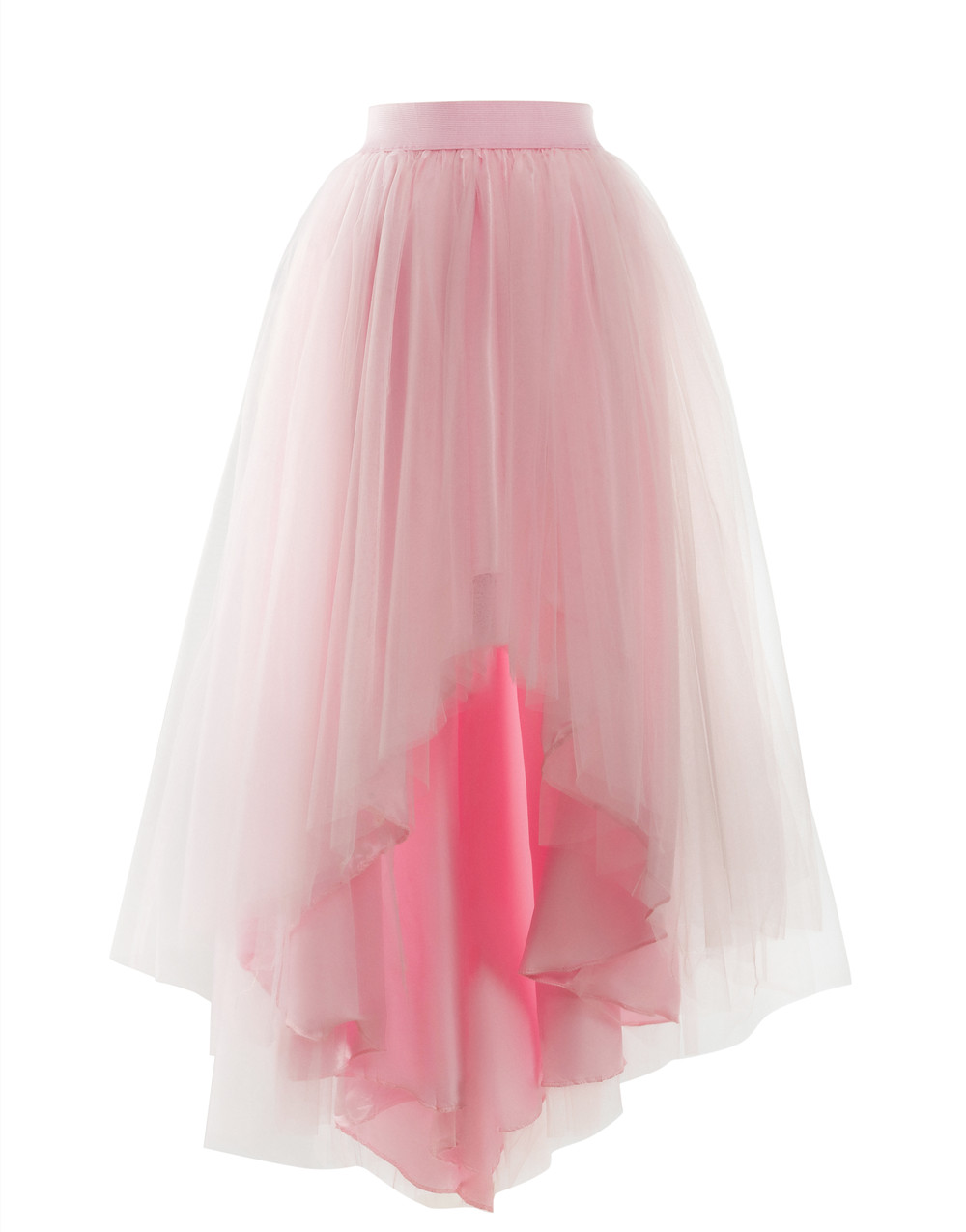 MisShow Gothic Punk Hi-Lo Tulle Maxi Women Skirt Elastic Waist High Low Mesh Net Costume Party Prom Cocktail Long Tutu Dress: Pink