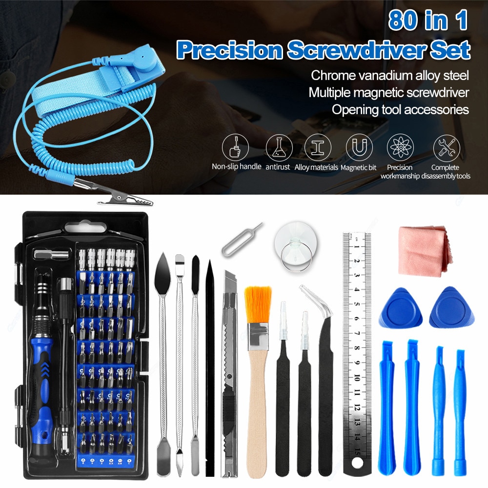 Jeu de tournevis de précision 81 en 1, Kit de pilote magnétique, sac Portable pour ordinateur Portable iPhone PC Kit d'outils de réparation de téléphones portables