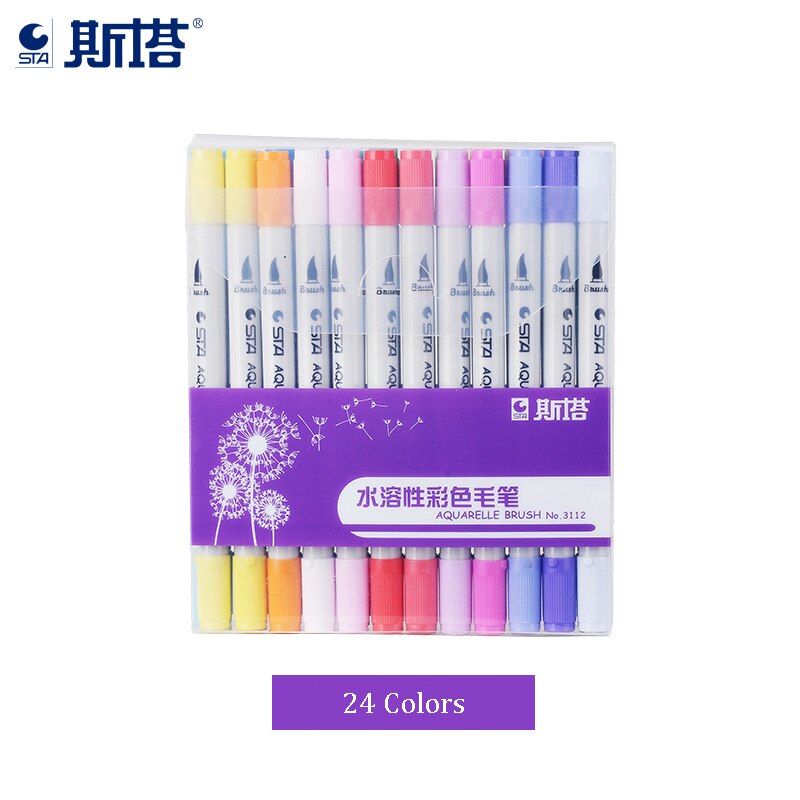 Sta 12/24/36/48/80 farver aquarelle farve pensel 0.4mm fineliner mikron nåle tip opløselig akvarel blæk kunst tusch pen: 24 farver