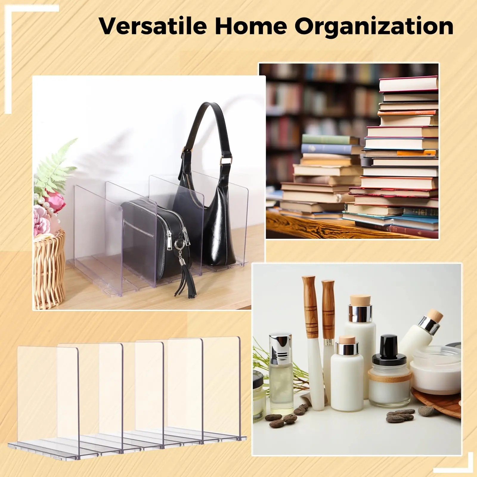 Purse Organizer Closet 5 Pack Adjustable Acrylic Shelf Dividers Closet Organization, Clear Purse Separator Handbag Storage Rack