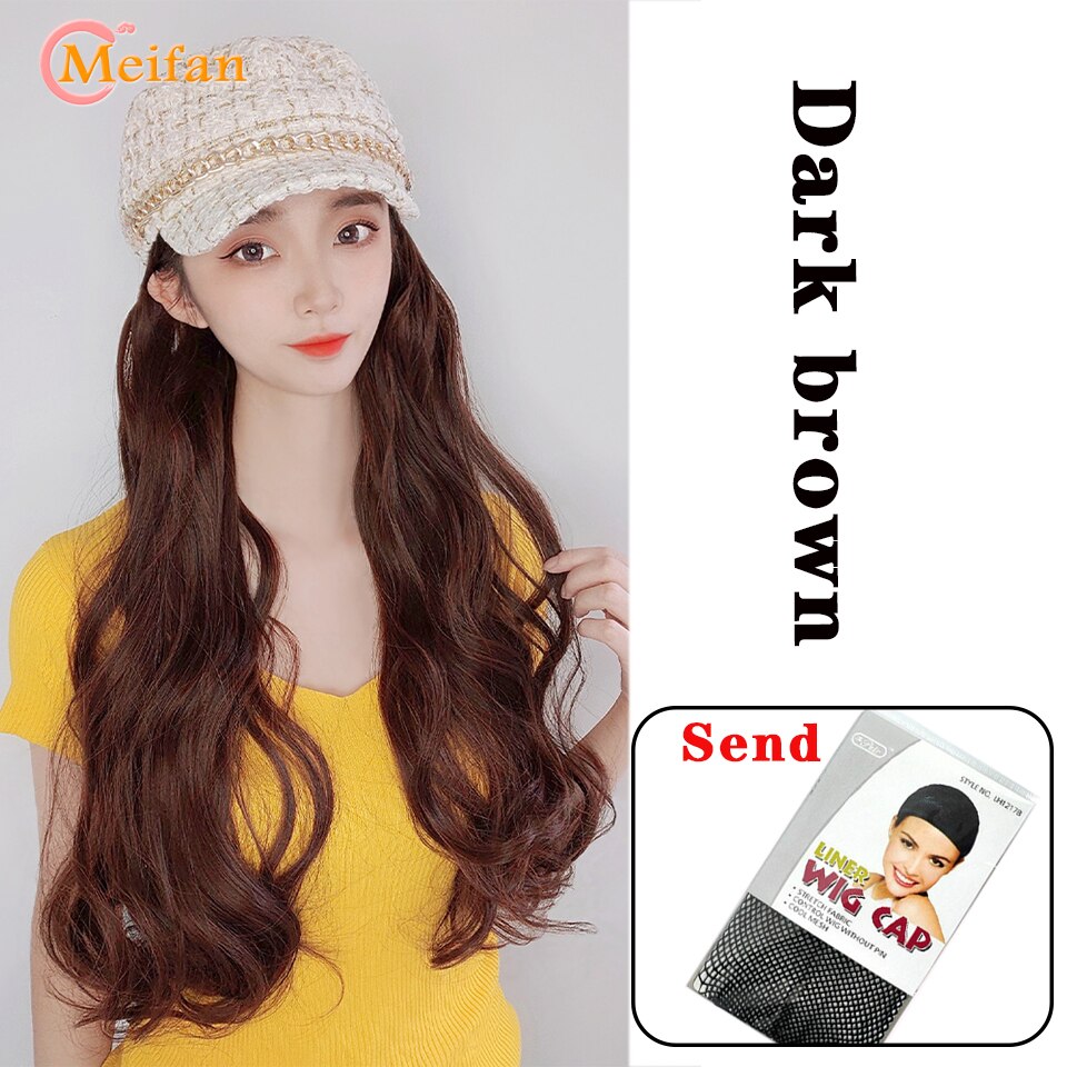 MEIFAN Synthetic Long Wavy Curly Beret Hat Wig Hair Extensions Travel Cadet Hat Retro Octagonal Beret Cap Party Wig: XXF138-B-2-33