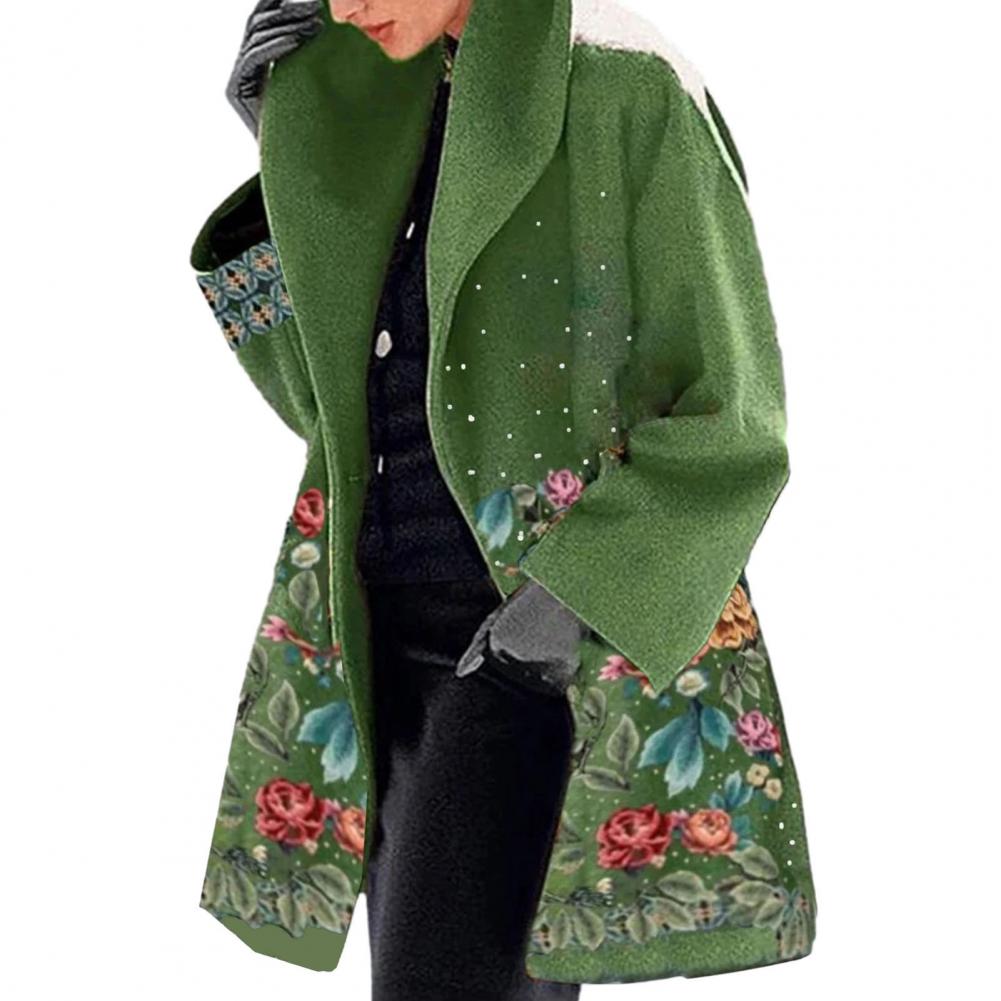 Spring Jacket Flower Print Women's Fall Winter Overcoat with Turn-down Collar Plus Size Mid Length Loose Thick Warm Long: M / Blue
