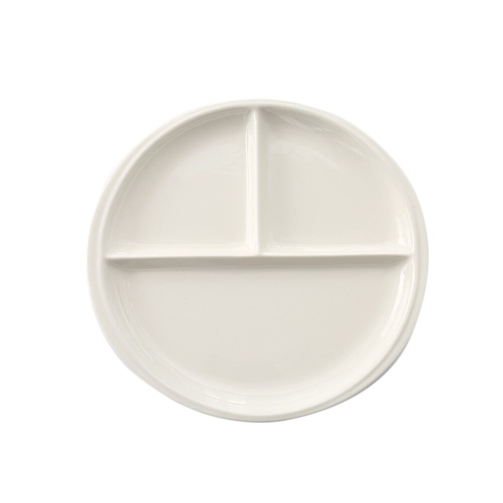 1PC Round Ceramic Plates Simple Three Compartments 10 Inches Porcelain Plate for Home Decor: White