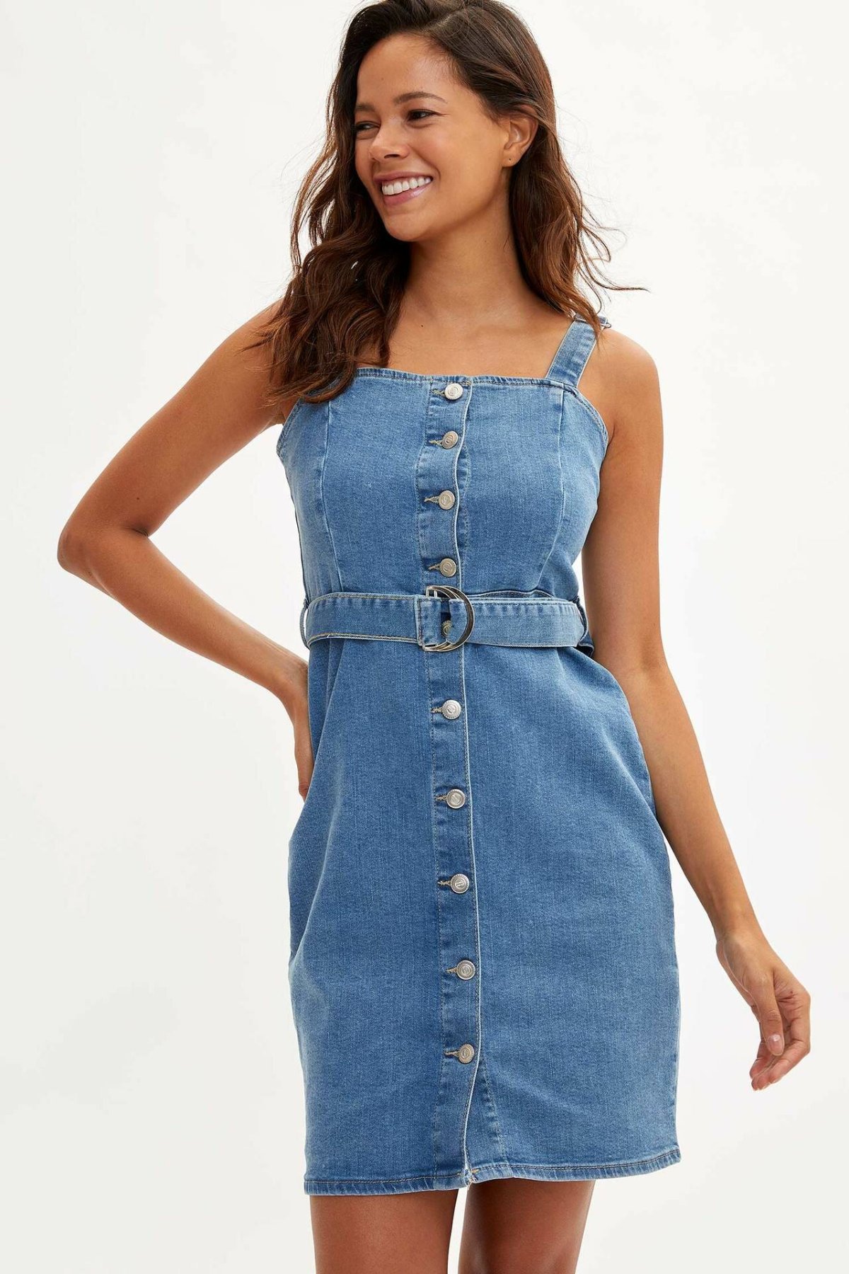 DeFacto Woman Jeans Short Dress Ladies Casual Sling Button Slim Dresses Female Denim Dress Summer - L4904AZ19HS
