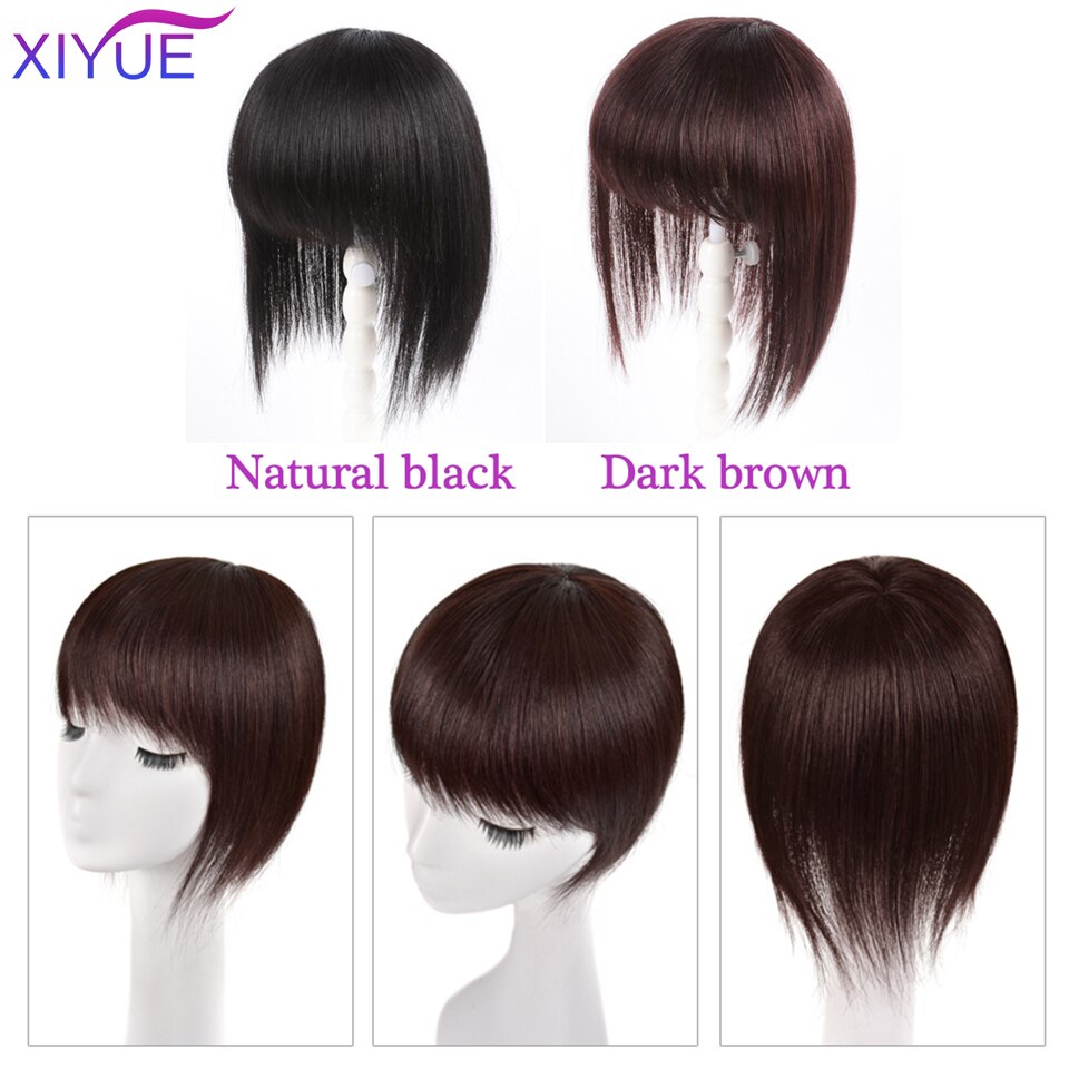 Black/Light Brown Clip On Bangs Hairpieces Bangs Clip In Hair Extensions 3D Bangs Replacement Piece Hair Covering White Hair