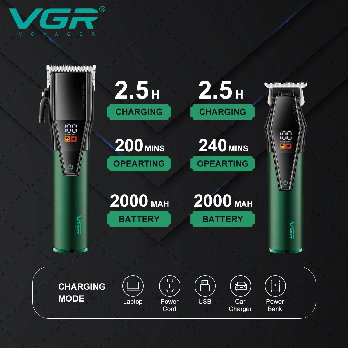 VGR Haarschneider Professioneller Haarschneider Friseur Einstellbare Haarschneidemaschine Elektrischer Haarschneider Wiederaufladbarer Trimmer für Männer V-677