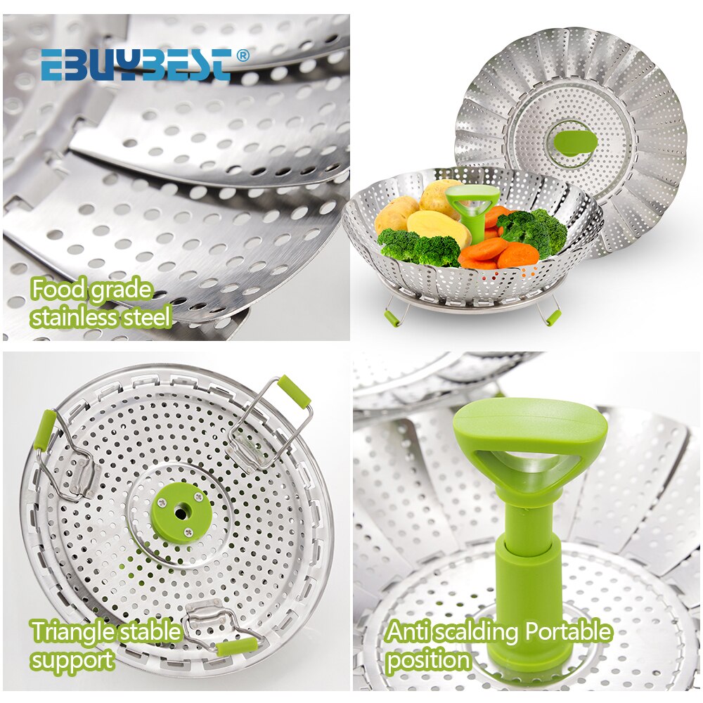 Multifunctional Telescopic Instant Pot Steam Basket Stainless Steel Steam Kitchen Food Steamer Fruit Vegetable Steamer Rack