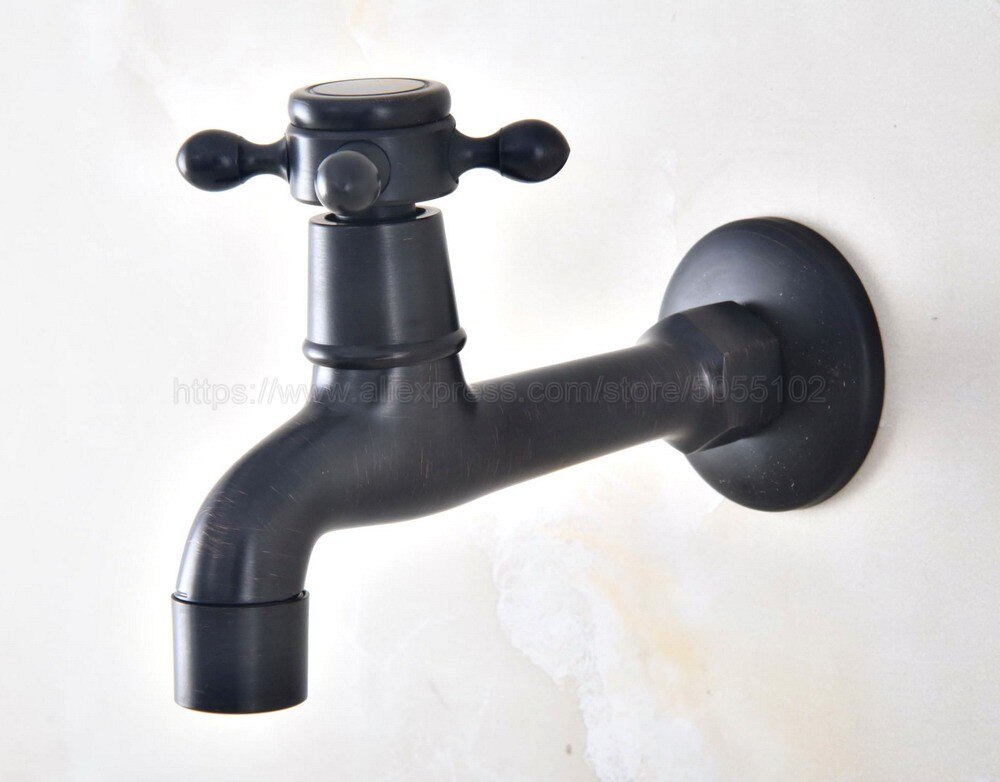Zwarte Olie Gewreven Messing Cross Handvat Muurbevestiging Mop Zwembad Water Tap Kraan Enkel Handvat Koud Water Kraan zav346