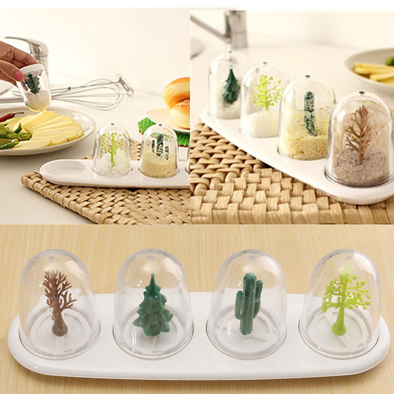 4pcs/Set Four Seasons Tree Seasoning Containers Salt Shakers Herb Spice Holder Storage Box Jars Kitchen Tools SMD66: Default Title