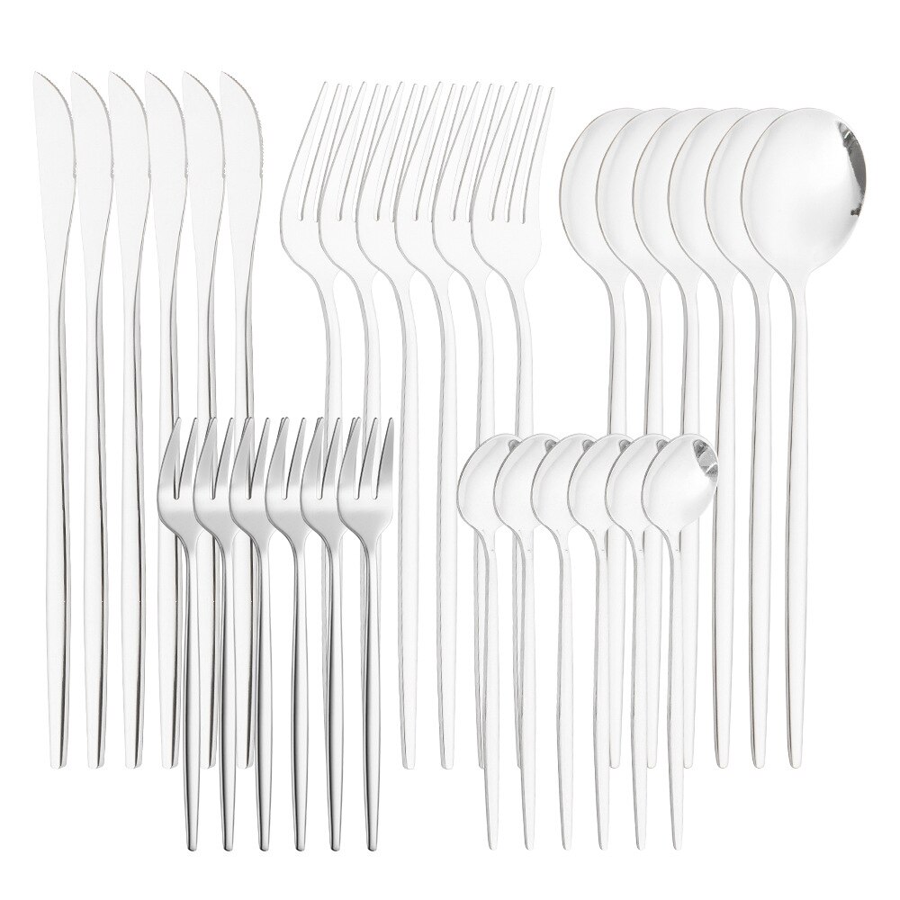 Lidafish 30 sztuk ze stalowa zastawa stołowa zestaw kuchnia luksusowe obiadowy zestaw noży widelec łyżka sztućce obiadowe zestaw: 30pcs-White silver