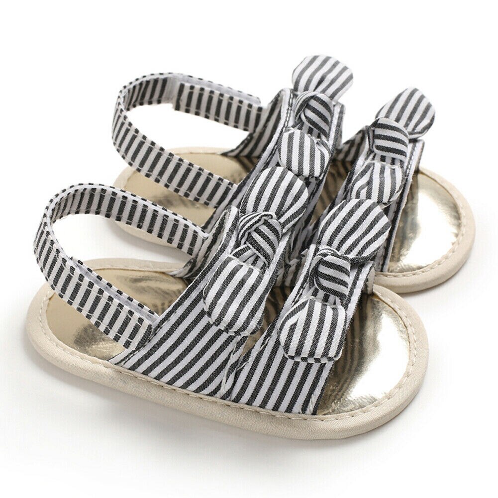 Baby Baby Meisje Zachte Zool Sandalen Schoenen 0-12Month Peuter Zomer Schoenen Boog-Knoop Sandaal: Black Stripes / 11