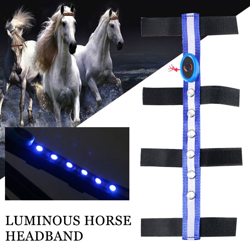 Correas para cabeza de caballo, riendas de caballo de poliéster LED azul, riendas ecuestres para hombre de caballos, Torneo Deportivo práctico portátil para exteriores duradero