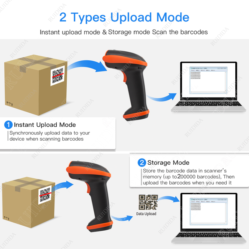 Bluetooth 2D Barcode Scanner Wireless QR Code Reader 2d Wired Handheld Scanner USB qr Scanner PDF417 for IOS Android Phone PC