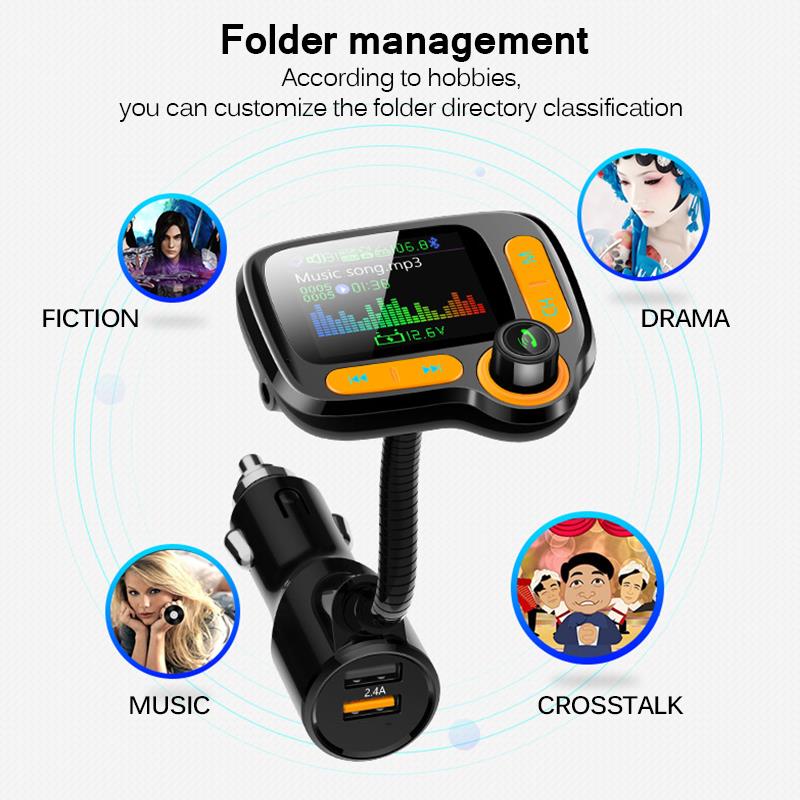 Bluetooth 5.0 Handsfree Auto Modulator Kleur Screen MP3 Speler Handsfree Fm-zender Car Kit Dual Usb Snellader