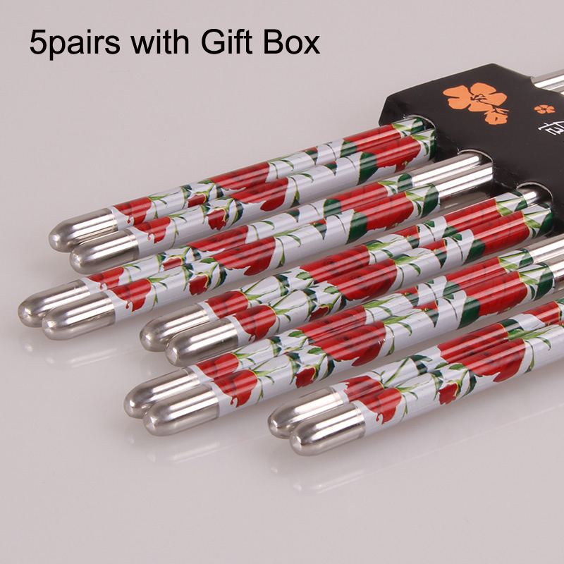 BalleenShiny Stainless Steel Blue and White Chinese Porcelain Printing Chopsticks Sushi Hashi Chop Sticks Kitchen Tableware: 3