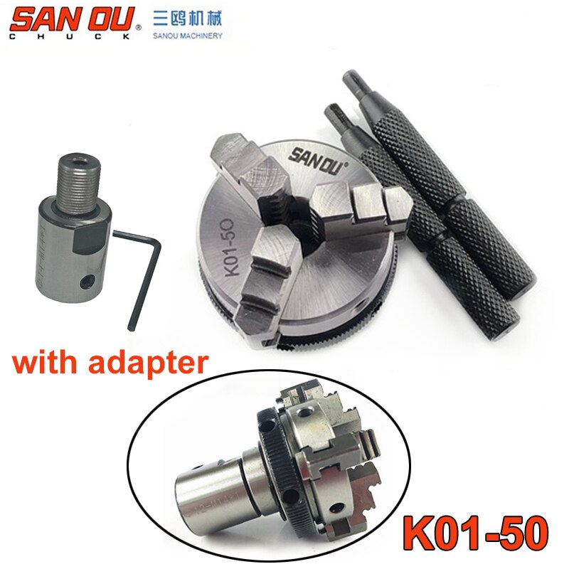 50mm 2" LATHE Chuck three Jaw Manual mini Self-Centering Chuck Sanou K01-50 with Connecting rod Connector for CNC